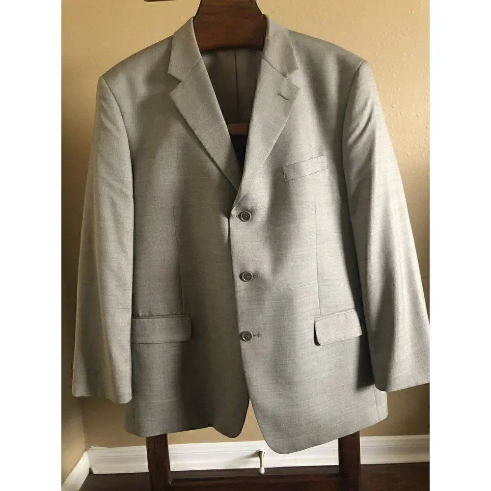 Jones New York Mens 60% Wool & 40% Silk 3 Button Gray Suit Blazer Jacket Sz R46
